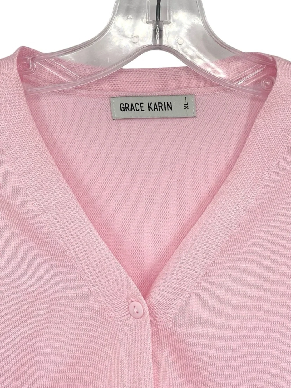 Grace Karin Pink V Neck Knit Cardigan Sweater Size XL